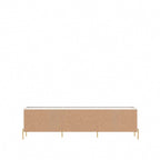 Meuble TV Off-White & Chêne, 2 Portes & 2 Tiroirs, Pieds Dorés