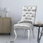 Chaise de salle à manger en velours argenté capitonné à oreilles, avec heurtoir en forme de lion, simple