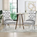Chaise de salle à manger en velours argenté capitonné à oreilles, avec heurtoir en forme de lion, simple