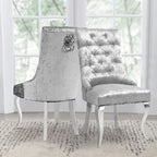 Chaise de salle à manger en velours argenté capitonné à oreilles, avec heurtoir en forme de lion, simple