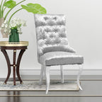 Chaise de salle à manger en velours argenté capitonné à oreilles, avec heurtoir en forme de lion, simple