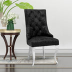 Chaise de salle à manger en velours argenté capitonné à oreilles, avec heurtoir en forme de lion, simple
