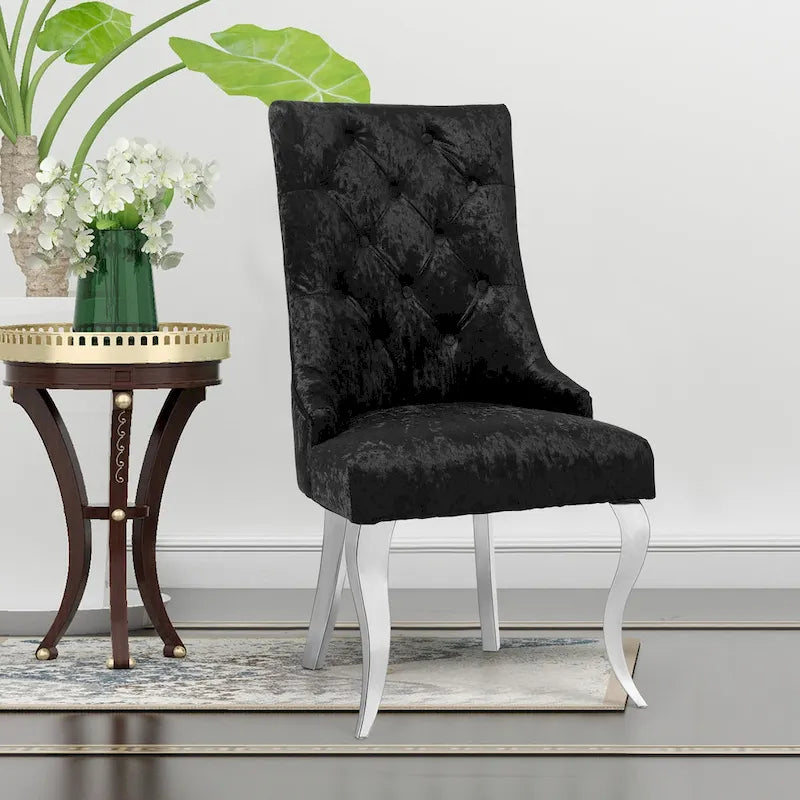 Chaise de salle à manger en velours argenté capitonné à oreilles, avec heurtoir en forme de lion, simple