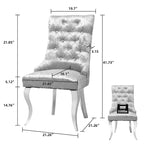 Chaise de salle à manger en velours argenté capitonné à oreilles, avec heurtoir en forme de lion, simple