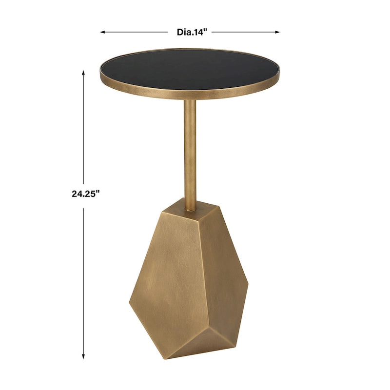Table d'appoint géométrique en bronze antique avec plateau en verre, pièce unique