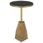 Table d'appoint géométrique en bronze antique avec plateau en verre, pièce unique