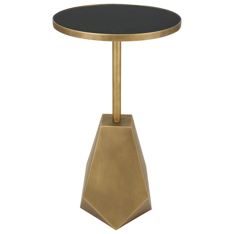 Table d'appoint géométrique en bronze antique avec plateau en verre, pièce unique