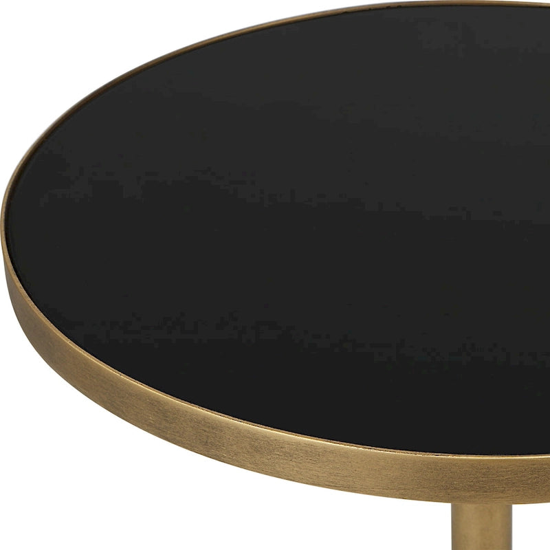 Table d'appoint géométrique en bronze antique avec plateau en verre, pièce unique