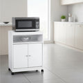 White Utility Cart / Kitchen Microwave Cart with Casters - 14.7 x 23.6 x 30.3 inches