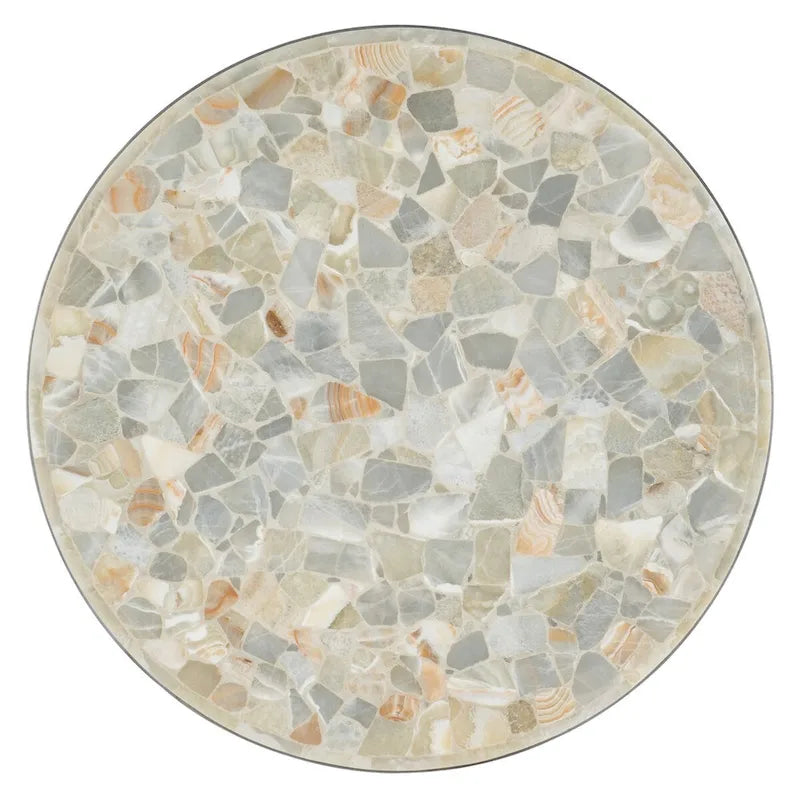 Table Basse Ronde en Onyx Blanc et Métal Étain, 1 Pièce