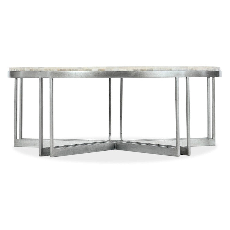 Table Basse Ronde en Onyx Blanc et Métal Étain, 1 Pièce