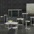 Table Basse Ronde en Onyx Blanc et Métal Étain, 1 Pièce