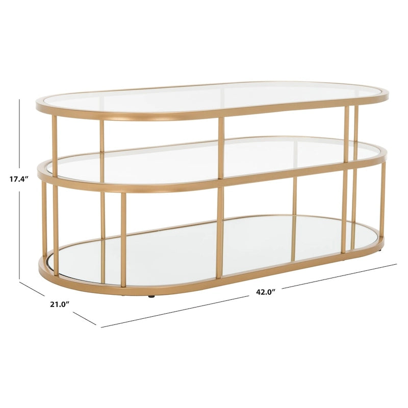 Table basse à 2 niveaux en verre, doré / noir mat, 107 cm (L) x 53 cm (P) x 43 cm (H)