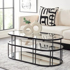 Table basse à 2 niveaux en verre, doré / noir mat, 107 cm (L) x 53 cm (P) x 43 cm (H)