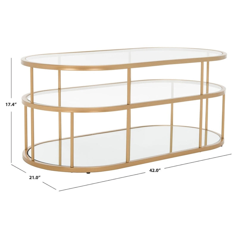 Table basse à 2 niveaux en verre, doré / noir mat, 107 cm (L) x 53 cm (P) x 43 cm (H)