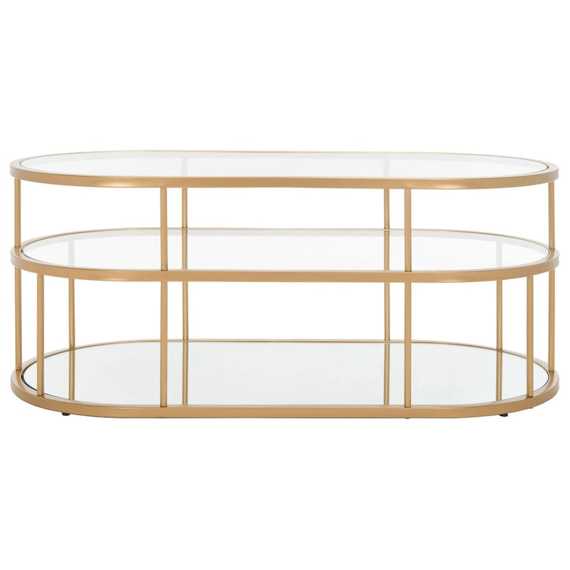 Table basse à 2 niveaux en verre, doré / noir mat, 107 cm (L) x 53 cm (P) x 43 cm (H)