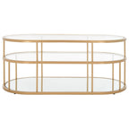 Table basse à 2 niveaux en verre, doré / noir mat, 107 cm (L) x 53 cm (P) x 43 cm (H)