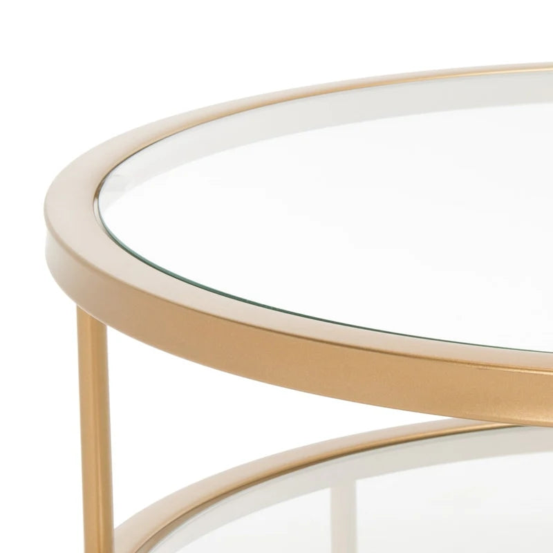 Table basse à 2 niveaux en verre, doré / noir mat, 107 cm (L) x 53 cm (P) x 43 cm (H)