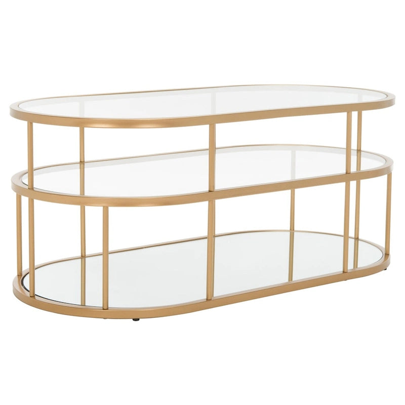 Table basse à 2 niveaux en verre, doré / noir mat, 107 cm (L) x 53 cm (P) x 43 cm (H)