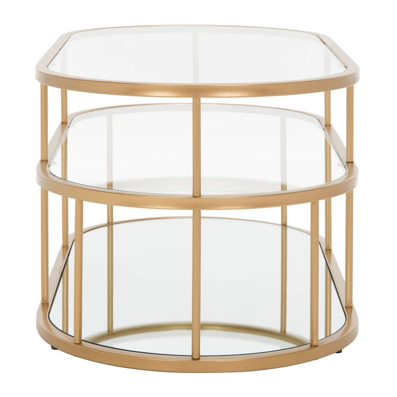 Table basse à 2 niveaux en verre, doré / noir mat, 107 cm (L) x 53 cm (P) x 43 cm (H)