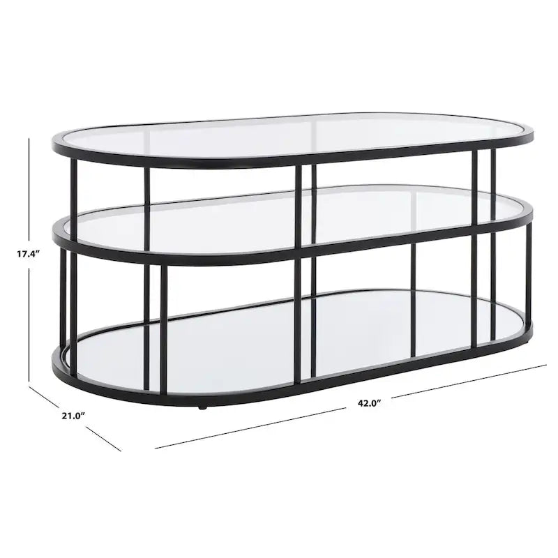 Table basse à 2 niveaux en verre, doré / noir mat, 107 cm (L) x 53 cm (P) x 43 cm (H)