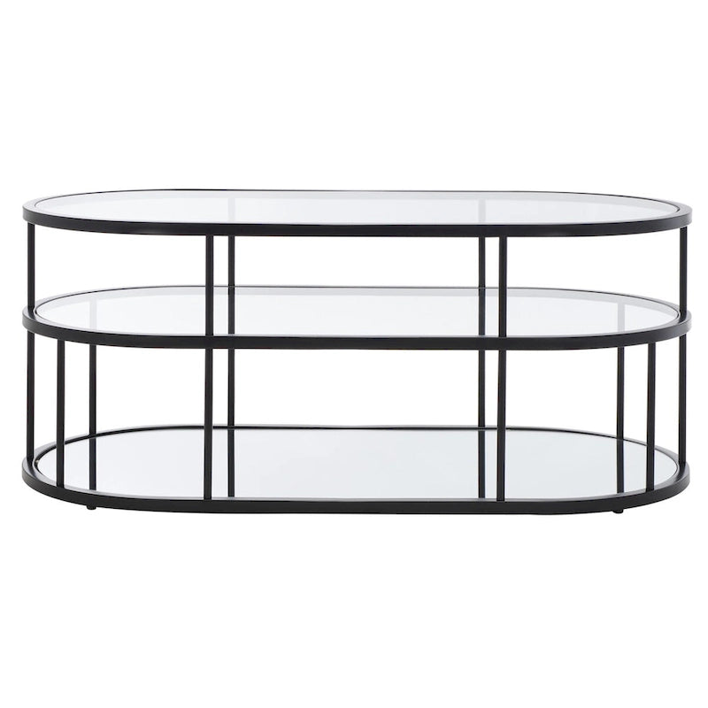 Table basse à 2 niveaux en verre, doré / noir mat, 107 cm (L) x 53 cm (P) x 43 cm (H)