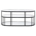 Table basse à 2 niveaux en verre, doré / noir mat, 107 cm (L) x 53 cm (P) x 43 cm (H)