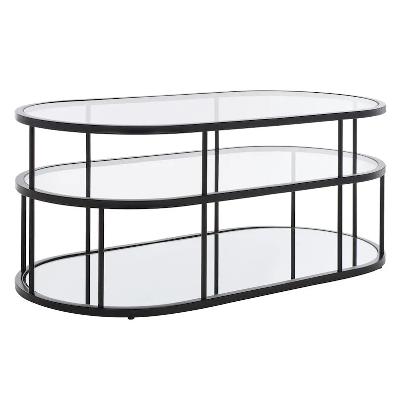 Table basse à 2 niveaux en verre, doré / noir mat, 107 cm (L) x 53 cm (P) x 43 cm (H)