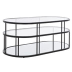 Table basse à 2 niveaux en verre, doré / noir mat, 107 cm (L) x 53 cm (P) x 43 cm (H)