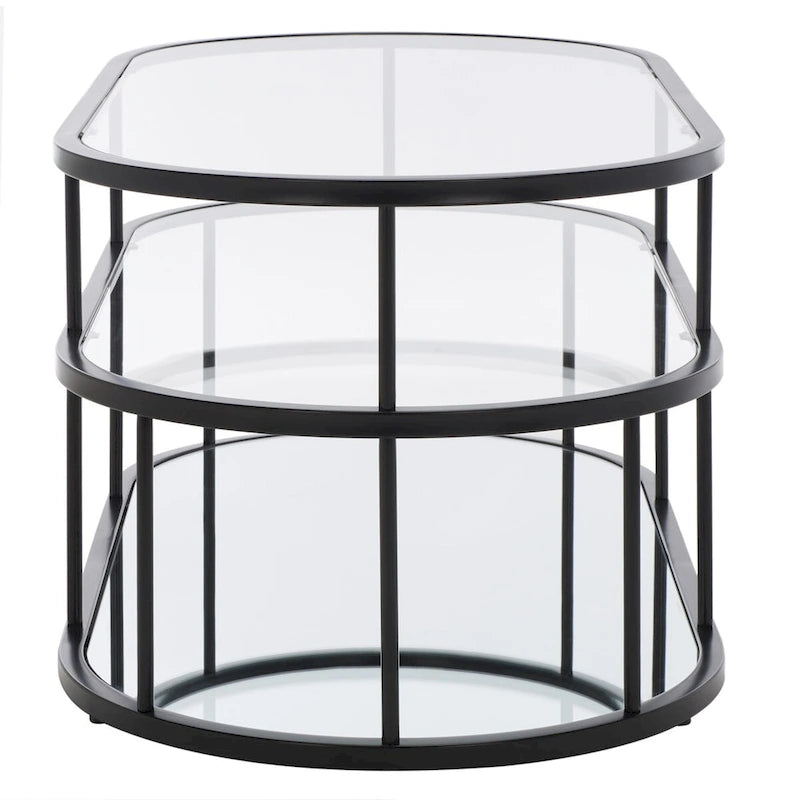 Table basse à 2 niveaux en verre, doré / noir mat, 107 cm (L) x 53 cm (P) x 43 cm (H)