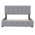 Lit plate-forme queen size rembourré gris clair avec tête de lit et 4 tiroirs, assemblage à 2 personnes