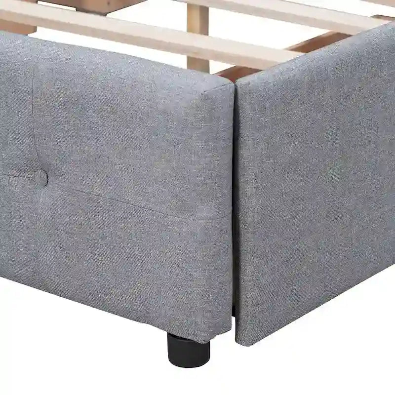 Lit plate-forme queen size rembourré gris clair avec tête de lit et 4 tiroirs, assemblage à 2 personnes