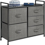 Commode de rangement à 5 tiroirs avec plateau en bois – Anthracite / Espresso / Crème Doré / Gris