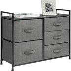 Commode de rangement à 5 tiroirs avec plateau en bois – Anthracite / Espresso / Crème Doré / Gris