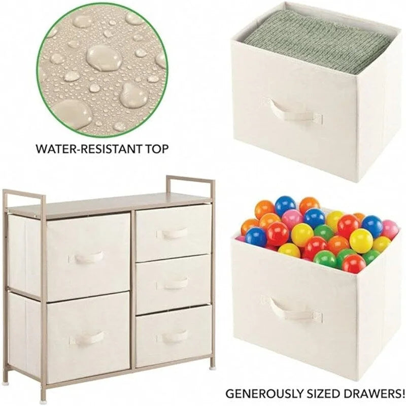 Commode de rangement à 5 tiroirs avec plateau en bois – Anthracite / Espresso / Crème Doré / Gris