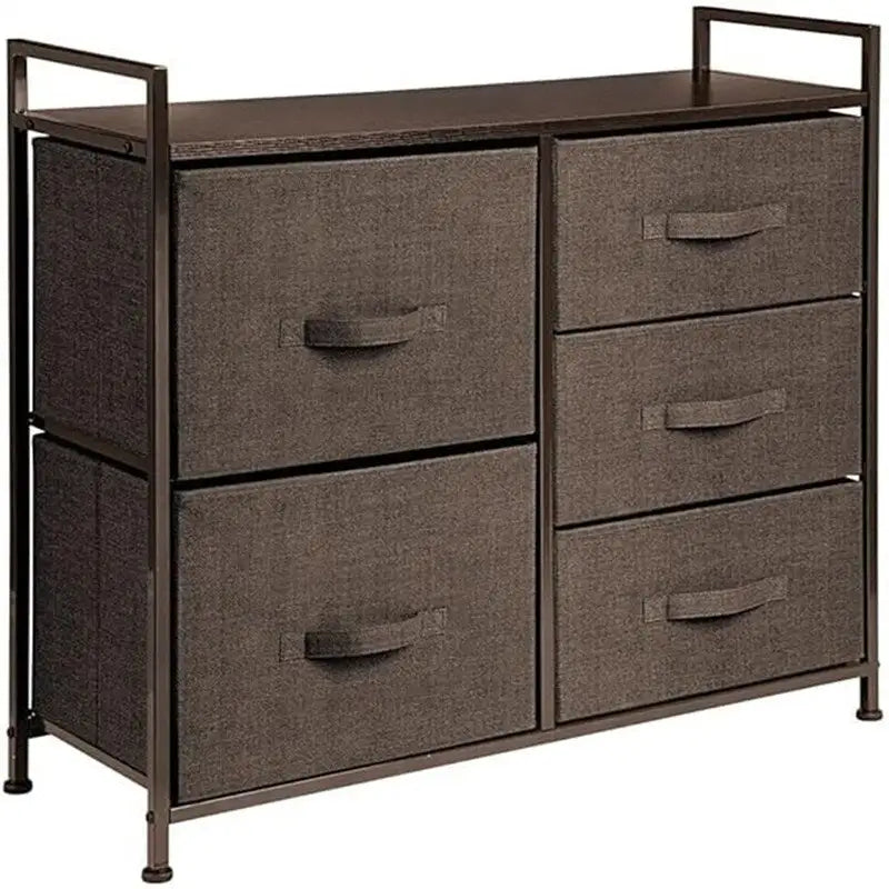 Commode de rangement à 5 tiroirs avec plateau en bois – Anthracite / Espresso / Crème Doré / Gris