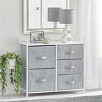 Commode de rangement à 5 tiroirs avec plateau en bois – Anthracite / Espresso / Crème Doré / Gris