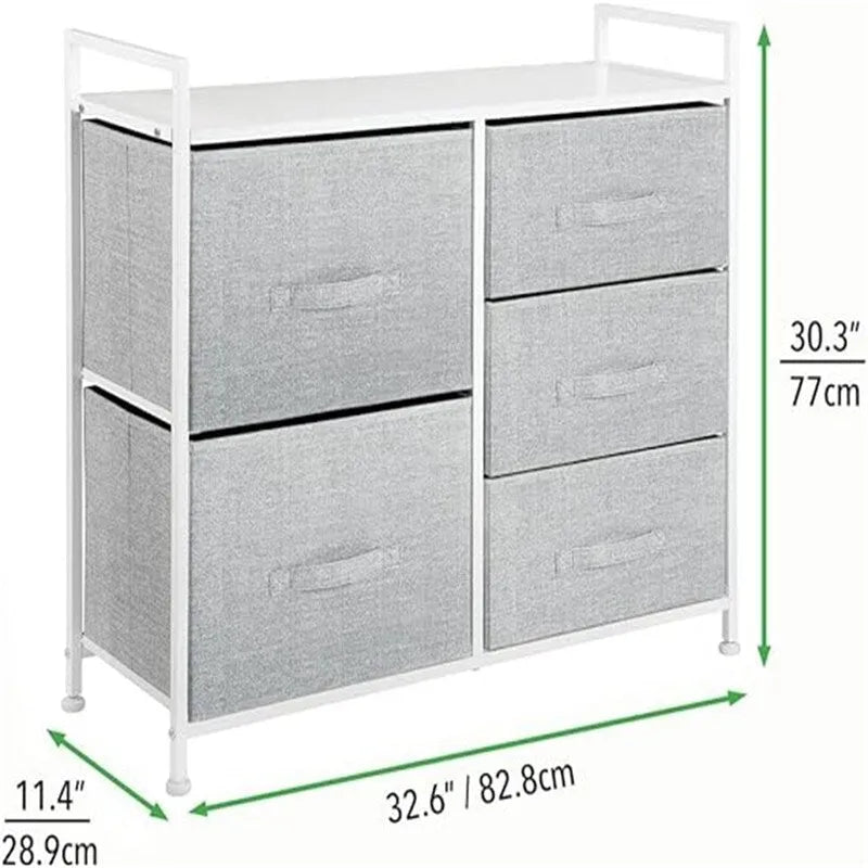 Commode de rangement à 5 tiroirs avec plateau en bois – Anthracite / Espresso / Crème Doré / Gris