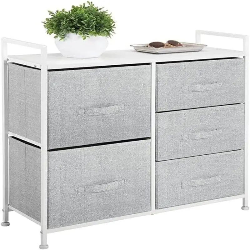 Commode de rangement à 5 tiroirs avec plateau en bois – Anthracite / Espresso / Crème Doré / Gris