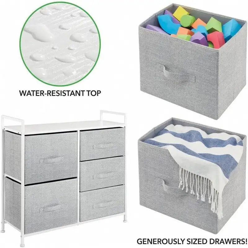 Commode de rangement à 5 tiroirs avec plateau en bois – Anthracite / Espresso / Crème Doré / Gris