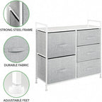 Commode de rangement à 5 tiroirs avec plateau en bois – Anthracite / Espresso / Crème Doré / Gris