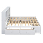 Lit plateforme Queen blanc/gris avec tête de lit de rangement et 8 tiroirs, pour 1 à 2 personnes