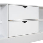 Lit plateforme Queen blanc/gris avec tête de lit de rangement et 8 tiroirs, pour 1 à 2 personnes