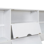 Lit plateforme Queen blanc/gris avec tête de lit de rangement et 8 tiroirs, pour 1 à 2 personnes