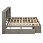 Lit plateforme Queen blanc/gris avec tête de lit de rangement et 8 tiroirs, pour 1 à 2 personnes