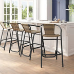 Tabouret de bar en rotin gris/noir/marron moyen, lot de 4, intérieur/extérieur