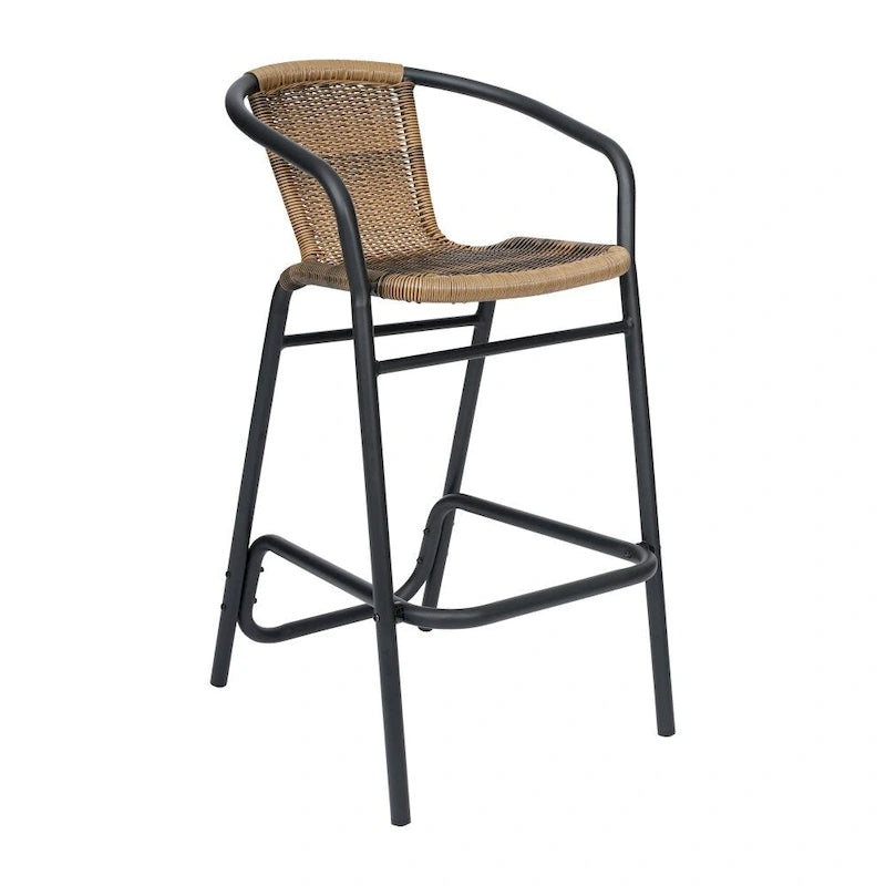 Tabouret de bar en rotin gris/noir/marron moyen, lot de 4, intérieur/extérieur