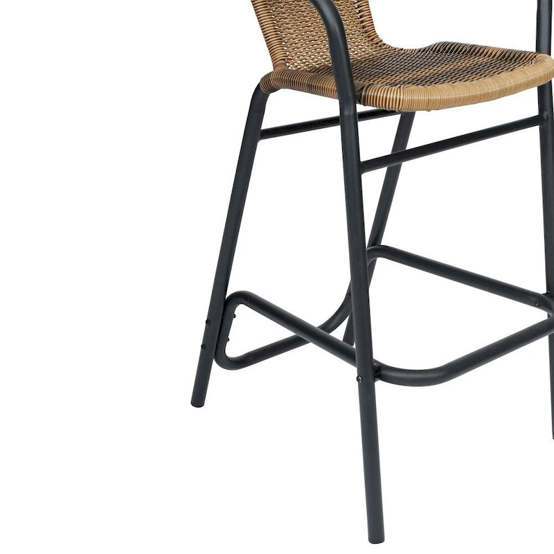 Tabouret de bar en rotin gris/noir/marron moyen, lot de 4, intérieur/extérieur