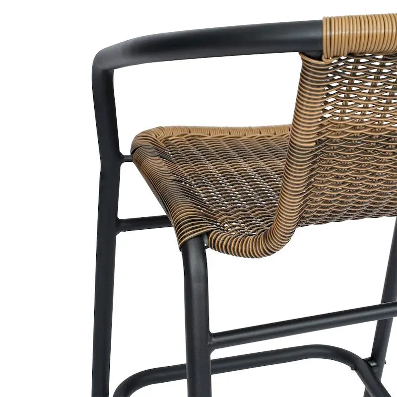 Tabouret de bar en rotin gris/noir/marron moyen, lot de 4, intérieur/extérieur