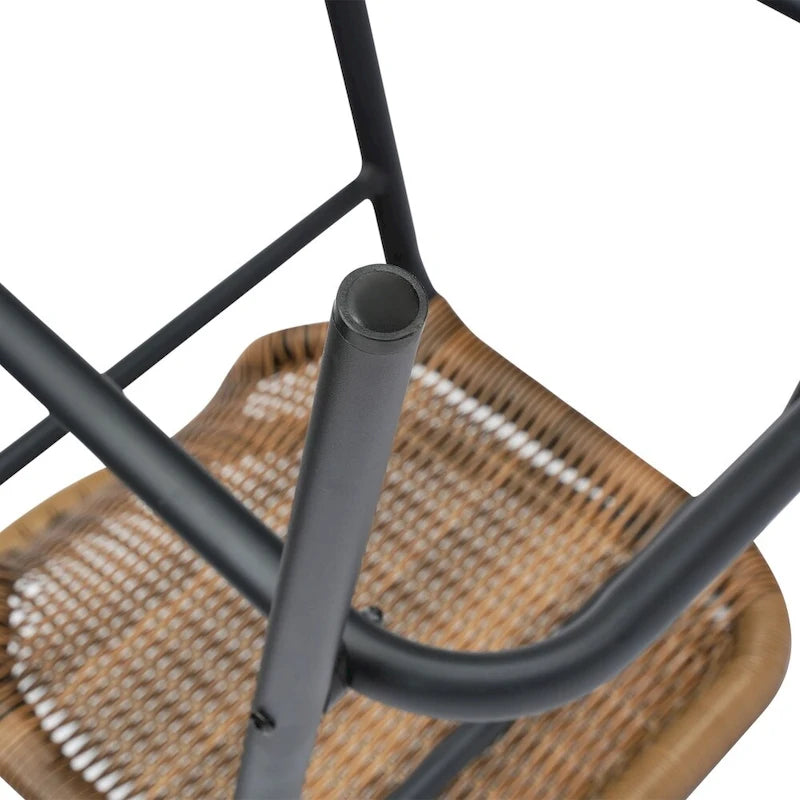 Tabouret de bar en rotin gris/noir/marron moyen, lot de 4, intérieur/extérieur